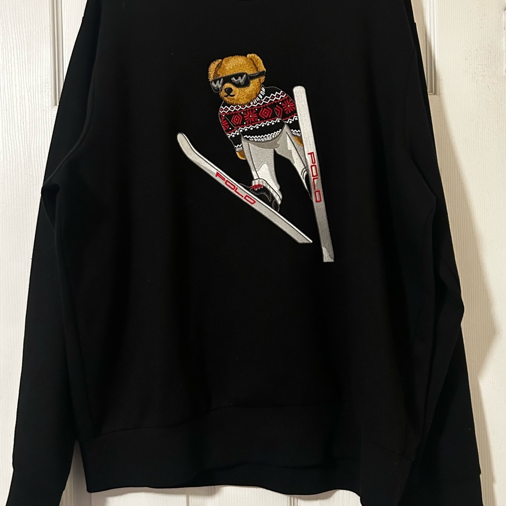 Polo by Ralph Lauren Black Crewneck Sweater with Ski Jumper Design
